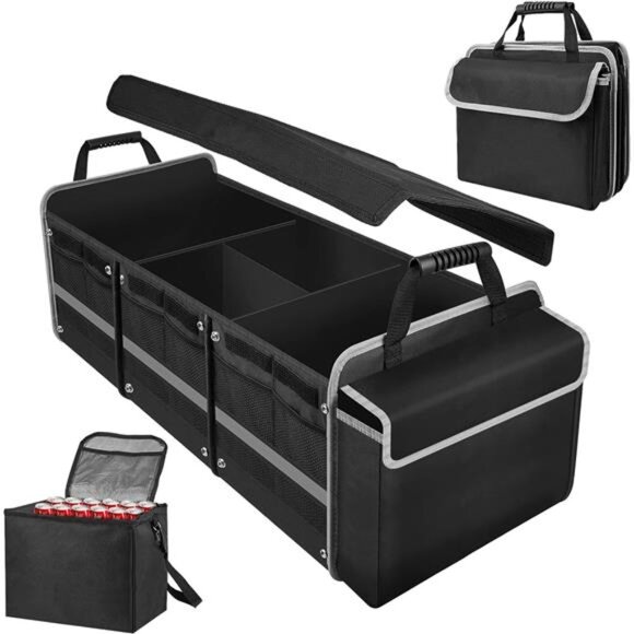 Premium Trunk Organizer with Cooler, Extra Large Multi Compartments Collapsible